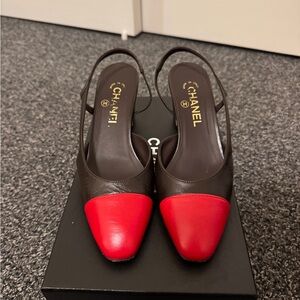 CHANEL Red and Brown Heels